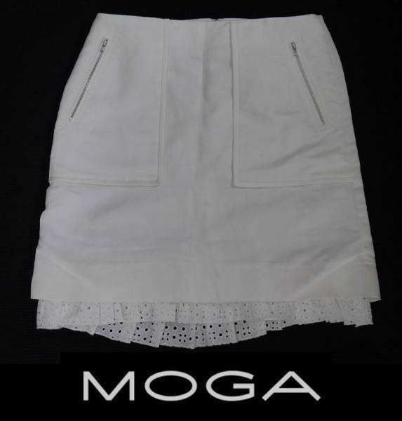MOGA レースフリル ひざ丈スカート ホワイト BIGI ビギ モガ 9号