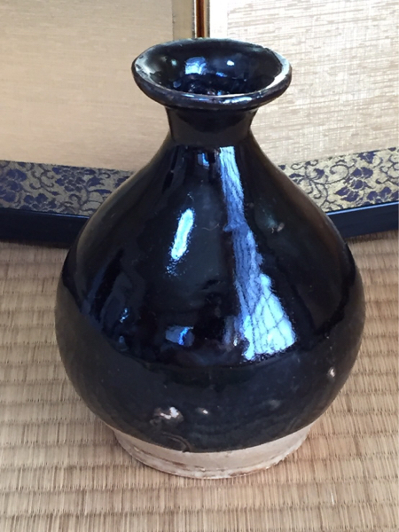 中国(清朝末期)　「黒天目釉徳利」　酒器　懐石道具