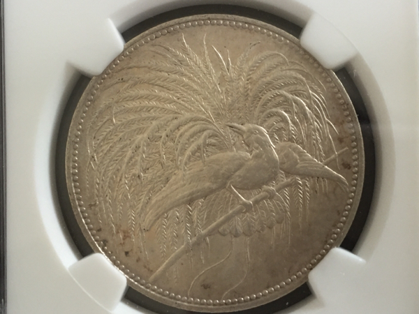 【名品】　1894年　ドイツ領ニューギニア５M極楽鳥銀貨　AU