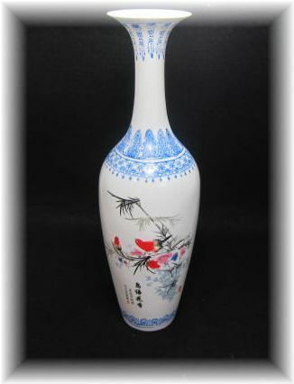 …景徳鎮製 鳥浯花香 花瓶31㎝…　　　　壺花器中国