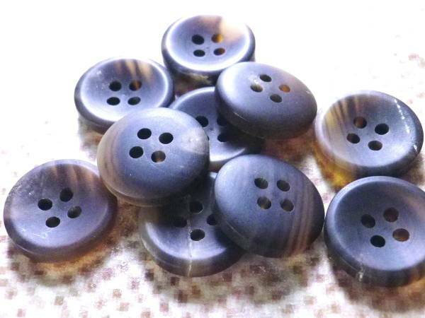 ★☆本水牛ボタン 4穴 半ツヤ 貴重な濃い茶色 15mm 10個 ☆★