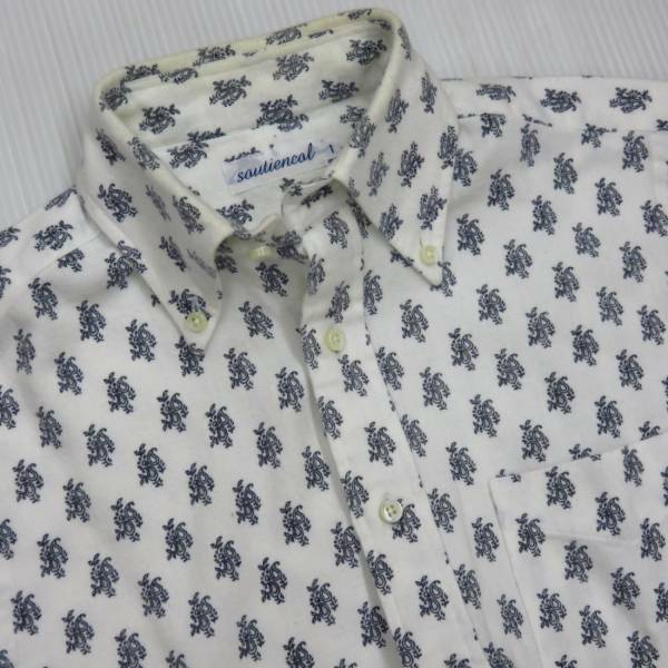 ★スティアンコルボタンダウンシャツ1白地ネル小紋柄日本製綿100
