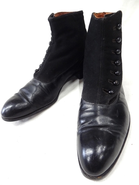 ビンテージ 希少 1800S ヴィクトリアン WALK OVER ウォークオーバー レザー ウール ボタンアップ ブーツ レア メンズサイズ 黒 ブラック 靴