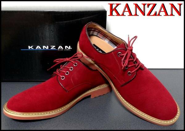 KANZAN カラーシューズ 赤 カンザン ストレートチップ スエード レッド メンズ 靴 ドレスシューズ