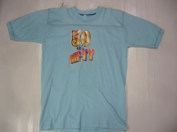 80sフットボールTシャツ　XL～　水色【50 and NIFTY】　アメリカ古着