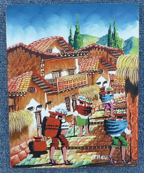 アンデス風景 B4 油絵 民族風景 ペルー インディオ クスコ インカ 壁掛け フォルクローレ商品 アンデス フォルクローレ楽器 タペストリー