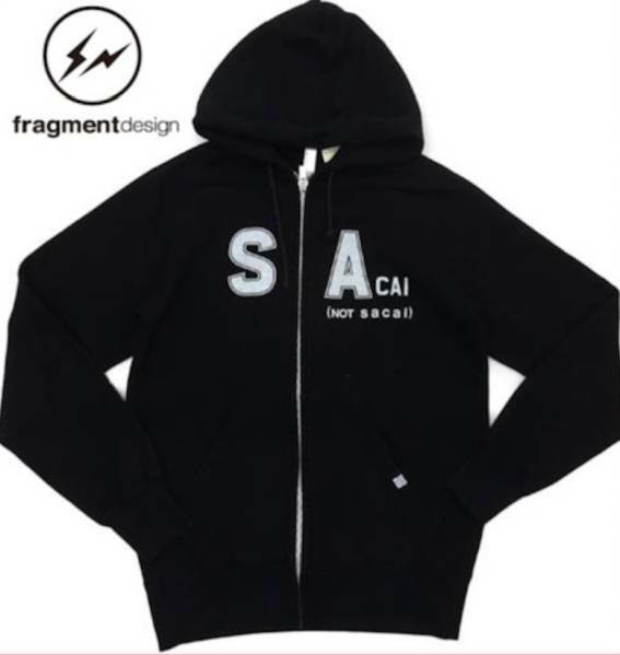 希少 新品 未使用 正規品 ◆ Sacai X Fragment Design ◆ THE PARK ING GINZA SACAI NOT SACAI Zip Hoody Black 黒 サイズL