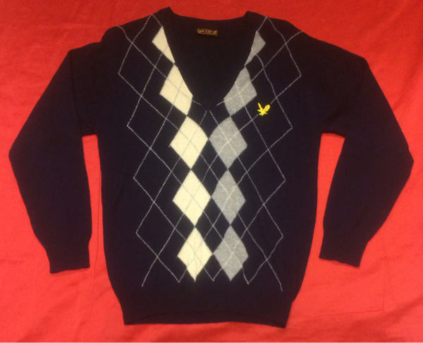 インポート Lyle&Scott アーガイル柄 Vネックセーター 紺 SM