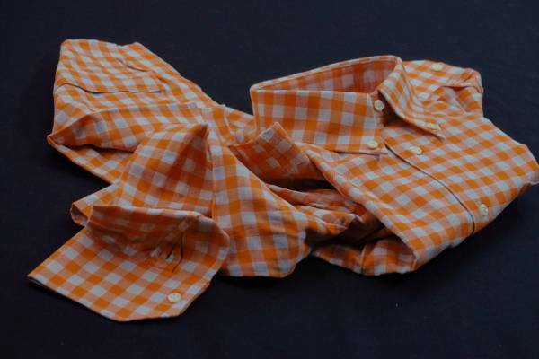 ★イタリアシャツDANROMA オレンジ色チェックシャツ B.D FRANCESCO_24　　 Ｌ42-93