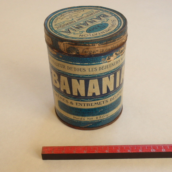 1900年頃フランスアンティークBANANIAショコラブリキ缶 シャビーシック アールヌーボー ジャンクスタイルオブジェ・撮影演出用古道具etc