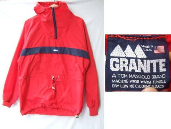 ●USA製GRANITEナイロンアノラックパーカ/アウトドアサイズS赤色　ジャケット アメリカ