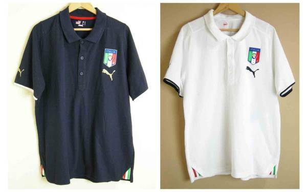 【2枚セット】■PUMA プーマ×イタリア ネイビー 白 ポロシャツ L