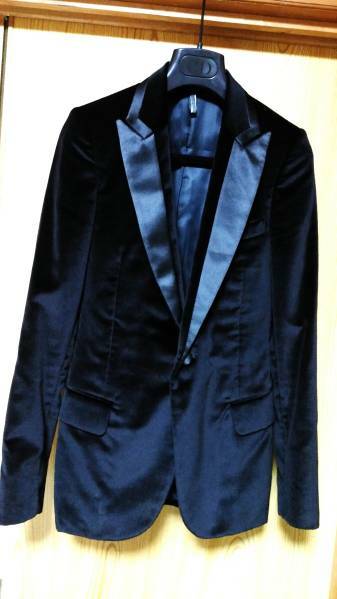 国内正規 美品 ディオールオム Dior Homme 2/3ラペルスモーキングジャケット黒 ベルベット 最小38 男女兼用可能 エディ期最終! 07AW メンズ
