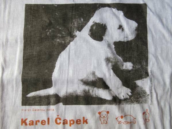 90's 日本製 カレル チャペック ダーシェンカ 子犬 フォト Tシャツ M白 犬Karel Capek Dasenka フォックステリア 芸術 ART 現代美術 美術館
