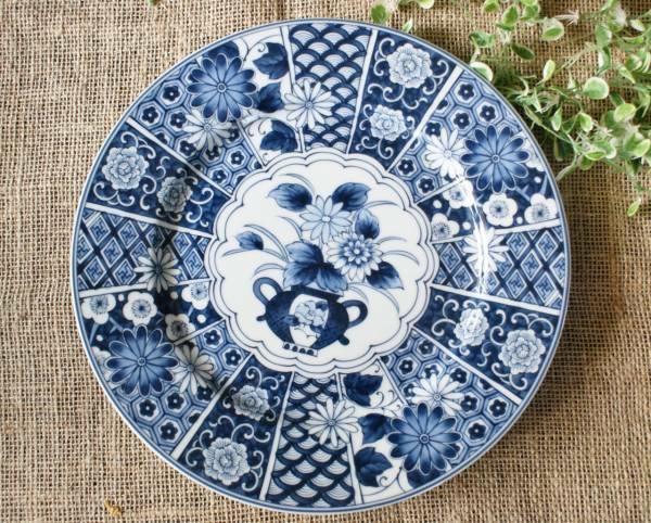 【美濃焼・高級食器】ＳＥＩＺＡＮ藍の和柄　大皿　31ｃｍ　1枚