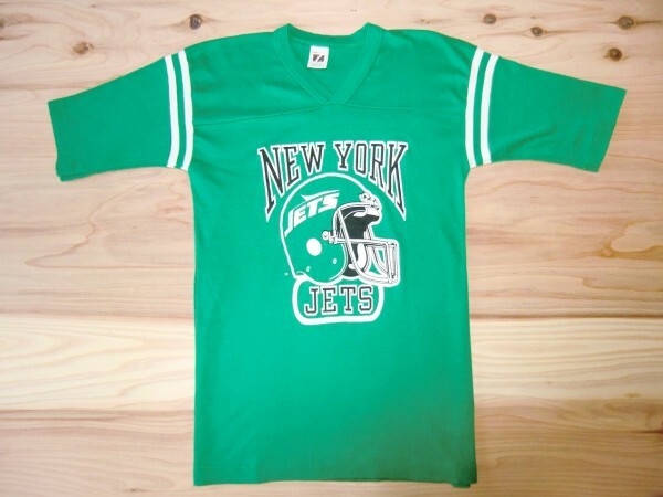 70'sUSA古着 LOGO7 NFL NEW YORK JETS ヴィンテージ フットボール Tシャツ sizeM 緑 スポーツ ニューヨークジェッツ アメカジ アメリカ