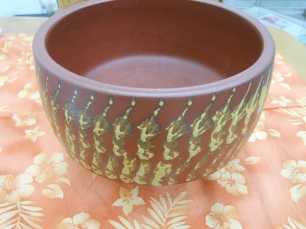 ●レトロ　花器　陶器　茶に模様