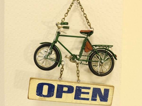 OPEN CLOSED（オープン クローズド）プレート（ドア プレート）自転車 両面サインプレート ドア 玄関飾り ノスタルジックデコ 自転車看板