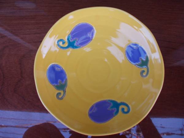 有田・波佐見焼・若手作家・康創窯黄交趾京茄子絵２２cm皿１枚