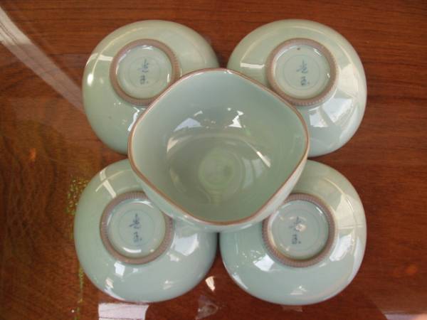 有田・波佐見焼・手描き・手造り１０ｃｍ角小鉢・灰釉５個入り