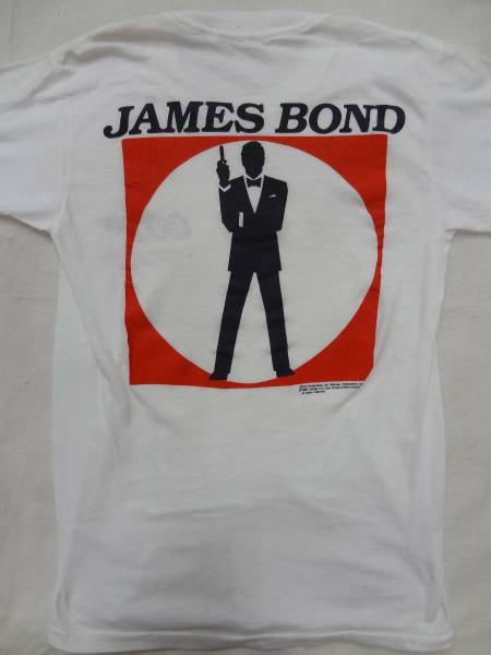 ビンテージ 希少 映画 ジェームスボンド 007 両面 プリント 白 Tシャツ レア USA製 80S 綿 ポリ 素材 ムービー サイズ M ホワイト アメリカ