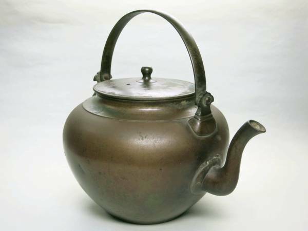 [大幸]　古銅時代「鶴首丸形」水注　古い！！希少良品　煎茶道具　急須　湯沸　銅瓶　煎茶具　時代道具　古玩