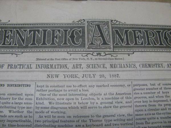 SCIENTIFIC AMERICAN 1887年サイエンチフィク　アメリカン新聞