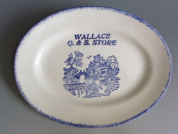 染付印判 ブルーウィロー 広告皿 ◆ 米国アンティーク ◆ WALLACE STORE