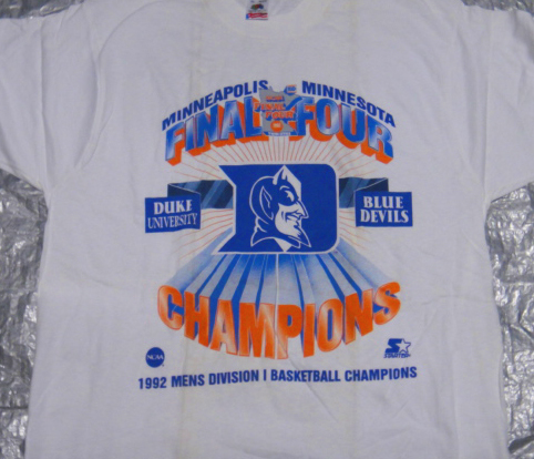 USA製92年STARTERデューク大学ブルー・デビルズ優勝記念TシャツStarterスターターNCAAビンテージカレッジDuke Blue Devils Final Four 1992