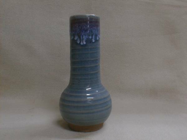 桂山窯　鮮やかコバルト紫釉　18.5x8.5cm　行　陶器製飾り花瓶