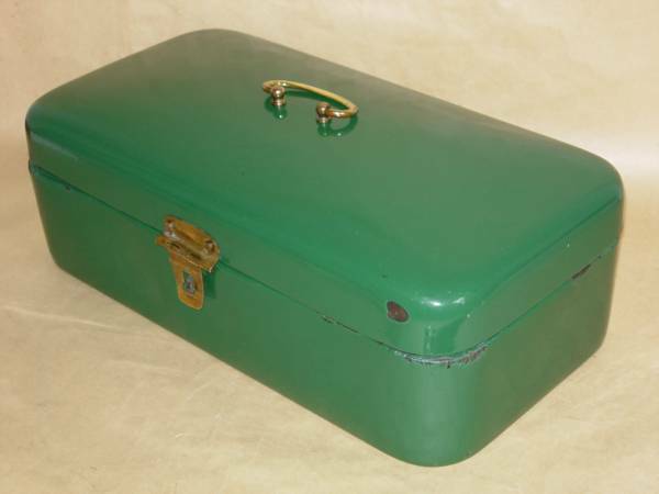アンティーク ホーロー グリーン ブレッド缶 横型 ツールボックス型 ドイツ製 超レア ビンテージ