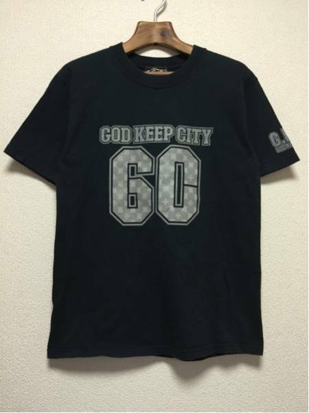 [即決古着]GOD KEEP CITY/フットボールTシャツ/半袖/黒/ブラック/S