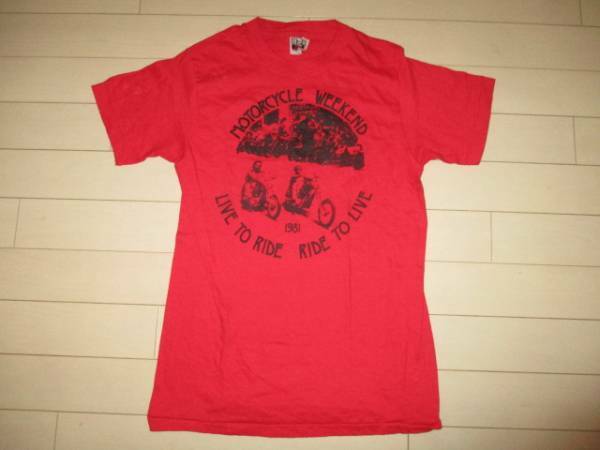 1981 ビンテージ バイカー ハーレー Tシャツ S 赤 チョッパー ヘインズ ミーティング ショップ　チョッパー ショベルヘッド