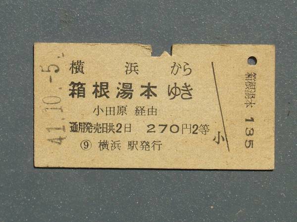 横浜～箱根湯元ゆき２等乗車券　昭和４１年