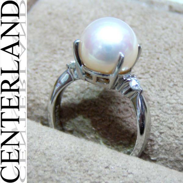 大粒 真珠＆ダイヤモンド Pt900(プラチナ)リング・指輪 A031 中古良品