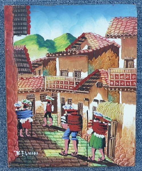アンデス風景 B2 油絵 民族風景 ペルー インディオ クスコ インカ 油絵 壁掛け フォルクローレ商品 フォルクローレ楽器 タペストリー