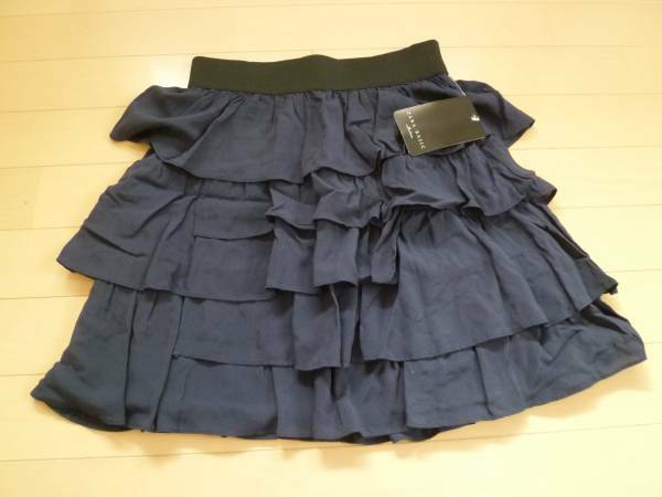 【新品】ZARA/ザラ＊濃紺4段フリルティアードスカートXS/膝丈/58