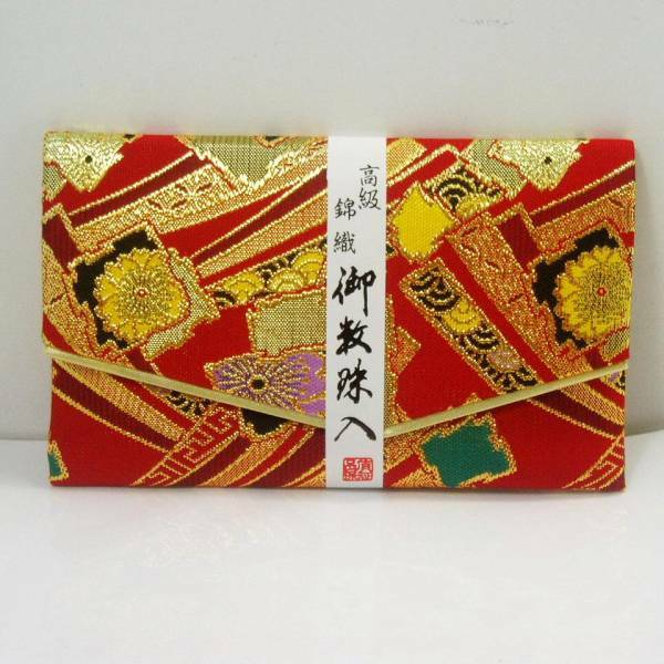 高級 錦織/御念珠入れ(数珠袋)/赤・大菊とリボン模様