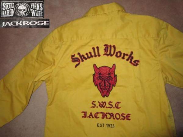 レア！ SKULL WORKS x JACK ROSE スカルワークス ジャックローズ コラボ 刺繍ワッペン 長袖 ワークシャツ 3