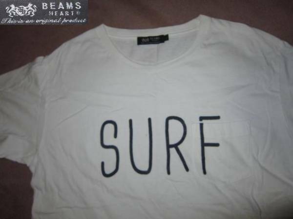 BEAMS HEART SURF ビームス サーフ デカロゴ ポケット Tシャツ 白 L サーフィン サーファー