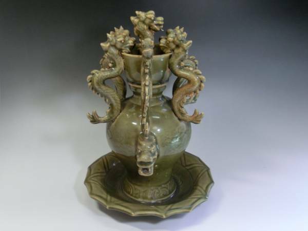 花瓶●龍尽くし 古い中国古美術 龍耳付き みごとな飾り置物 唐物 骨董品 古美術 希少■