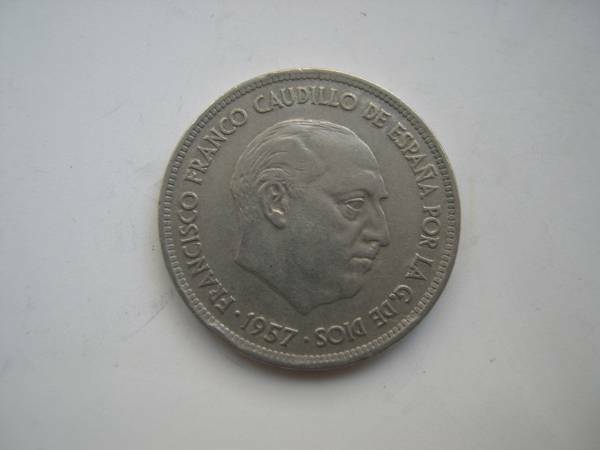 【硬貨】スペイン／25ペセタ コイン／フランコ／1957年