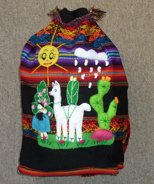 P5 アンデス 子供用 ディバッグ 可愛い アップリケ付 アルパカ ペルー リャマ インディオ アンデス風景 民族織物 マンタ 伝統織物