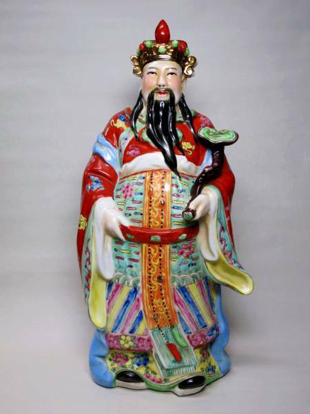 [大幸]　景徳鎮　款有　粉彩皇帝像　希少品　高さ39cm　中国美術　唐物　古玩　福禄寿　人形　置物