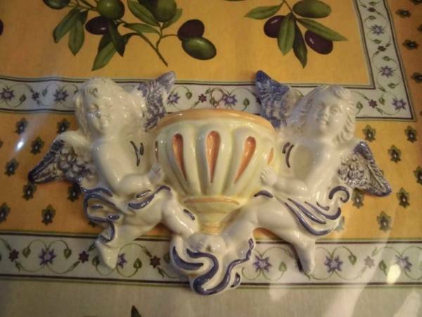 イタリア製 フィレンツェ 陶器 アート 美術品 アンティーク インテリア オブジェ エンジェル 天使 壁飾り 花瓶 壁掛け ヨーロッパ 陶器 