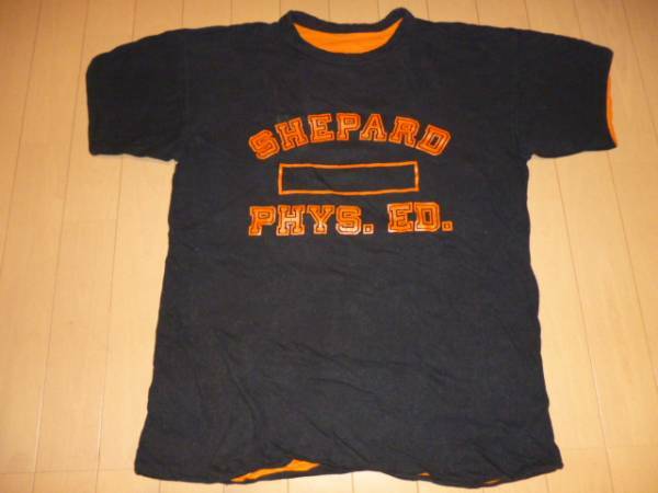 1970-80's ビンテージ チャンピオン ダブルフェイス カレッジ Tシャツ L オレンジ ブラック バータグ ブルー シェパード リバースウィーブ