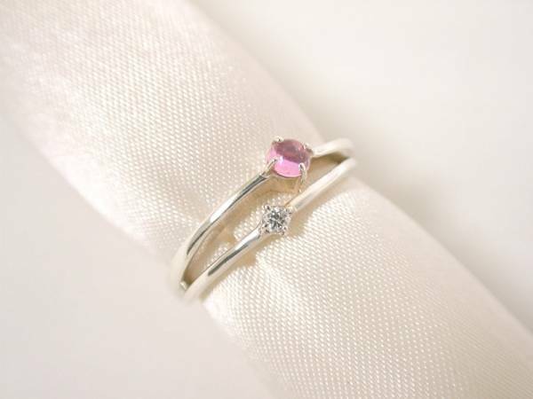シルバー製　ピンク石 キュービックジルコニア　リング(指輪)