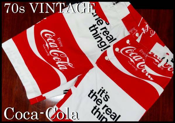 70s VINTAGE Coca-Cola ショートパンツ コカコーラ ノベルティ M 非売品 ハーフパンツ 総柄 80s マルチパンツ
