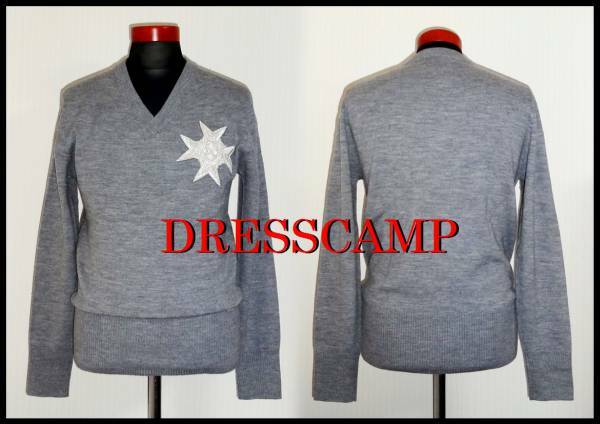 豪華 ドレスキャンプ 銀刺繍 ワッペン ニットセーター DRESSCAMP カシミア モヘア メンズ 48 M L シルバー